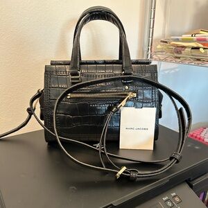 Marc Jacobs Black Leather Croc-Embossed Satchel
